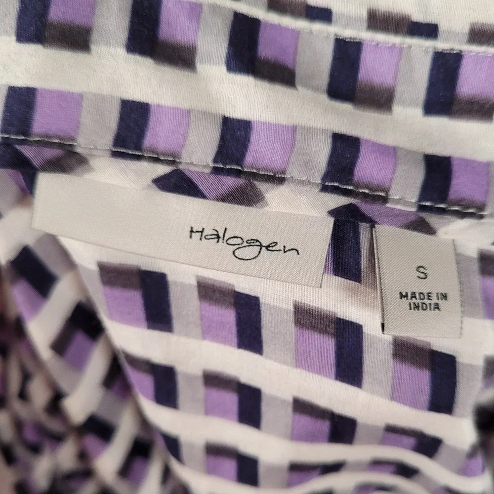 Halogen Cotton Silk Lawn Geometric Blouse S Purple Office Chic‎ Corporate Core